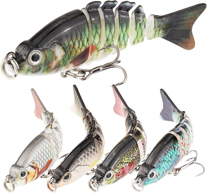 5PCS Lifelike Fishing Lures – Multi-Jointed Swimbait for Bass, Trout, Crappie, Walleye, Pike, Realistic Action with 3D Fish Eyes and Sharp Hooks, Perfect for Fishing Kits in Saltwater & Freshwater