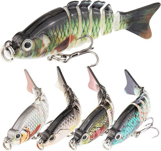 5PCS Lifelike Fishing Lures – Multi-Jointed Swimbait for Bass, Trout, Crappie, Walleye, Pike, Realistic Action with 3D Fish Eyes and Sharp Hooks, Perfect for Fishing Kits in Saltwater & Freshwater