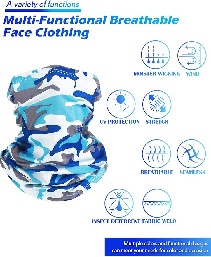 8 Pcs Summer Camo Neck Gaiter Scarf Bandanas for Men Sun Hoods Balaclava Cooling Breathable Face Mask Outdoor Sports (Camo Style, Camouflage Color)
