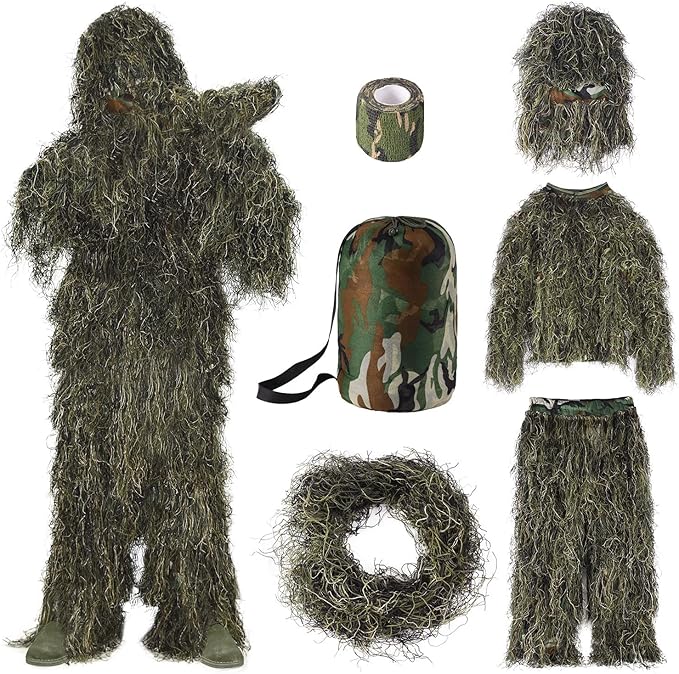 Seeutek 5 in 1 Ghillie Suit - 3D Camouflage Hunting Suits - Jacket, Pants, Hood, Carry Bag for Adults & Youth, M/L/XL/XXL
