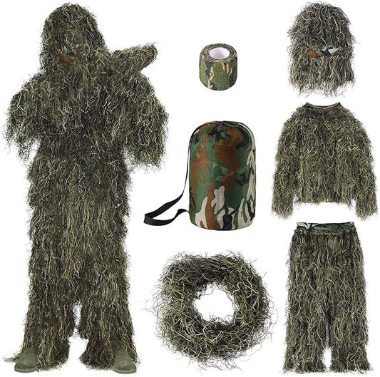 Seeutek 5 in 1 Ghillie Suit - 3D Camouflage Hunting Suits - Jacket, Pants, Hood, Carry Bag for Adults & Youth, M/L/XL/XXL