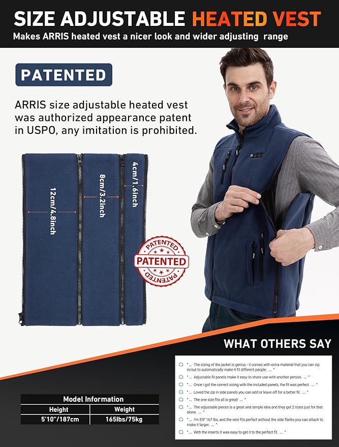 ARRIS Fleece Heated Vest for Men with Battery Pack Included, Size Adjustable 8 Heating Zones for Hunting