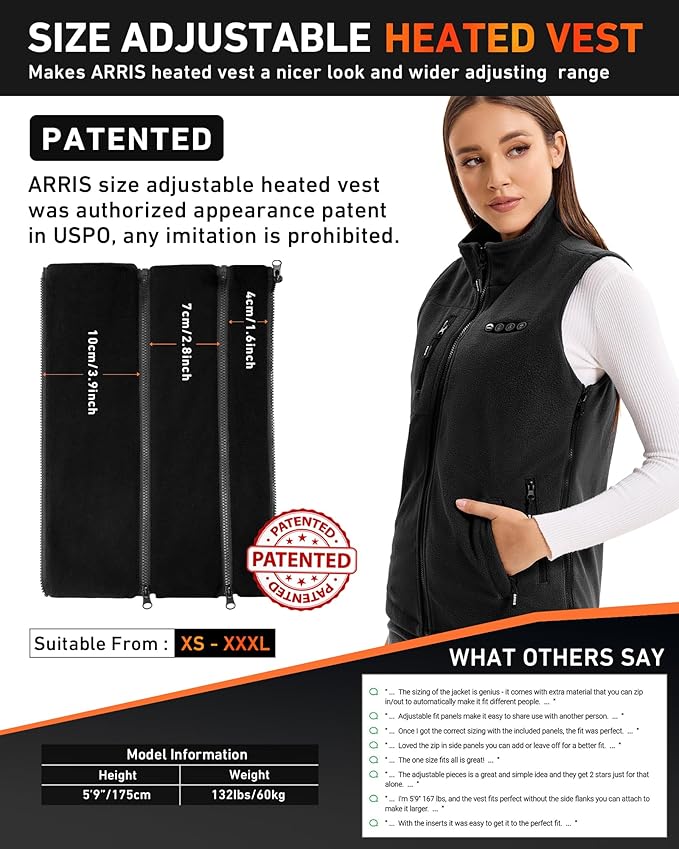 ARRIS Fleece Heated Vest for Women with 7.4V Battery Pack, Size Adjustable 8 Heating Zones Heating Clothing for Hunting