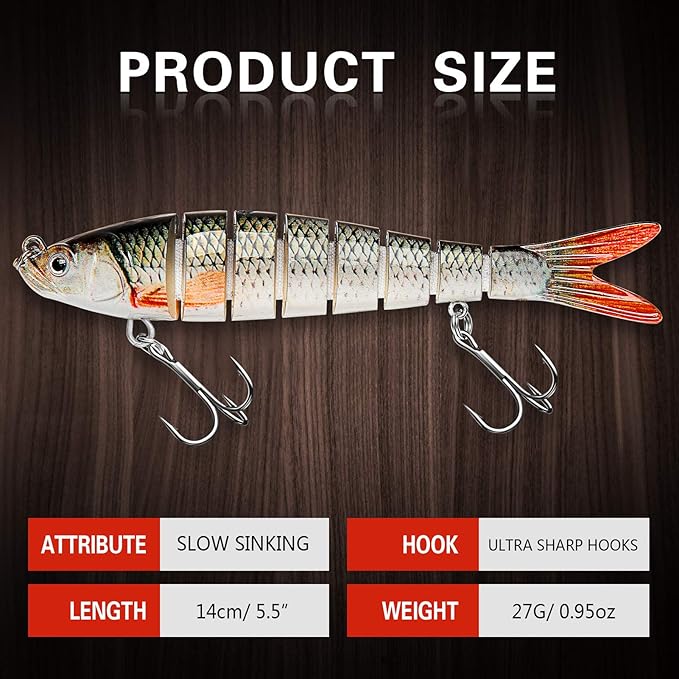Bass Fishing Lure for Freshwater and Saltwater Lifelike Fishing Lures Multi Jointed Swimbait for Bass Trout Crappie Walleye Pike Fishing Gifts for Men
