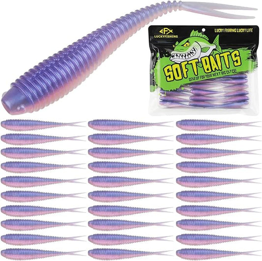LUCKYFISHING Soft Plastic Baits 20PCS/30PCS/40PCS Forked Tail Fishing Soft Bait for Bass Walleye Trout Crappie Lures 3in/3.5in/4in