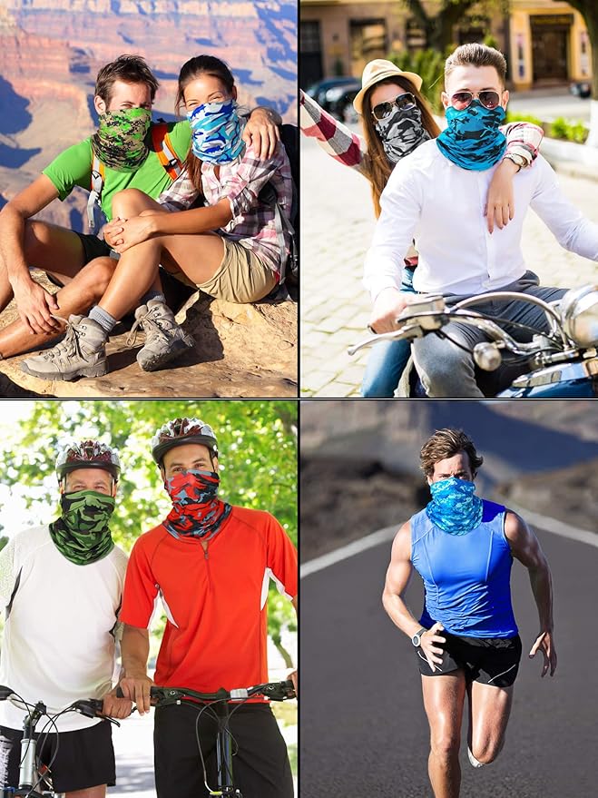 8 Pcs Summer Camo Neck Gaiter Scarf Bandanas for Men Sun Hoods Balaclava Cooling Breathable Face Mask Outdoor Sports (Camo Style, Camouflage Color)