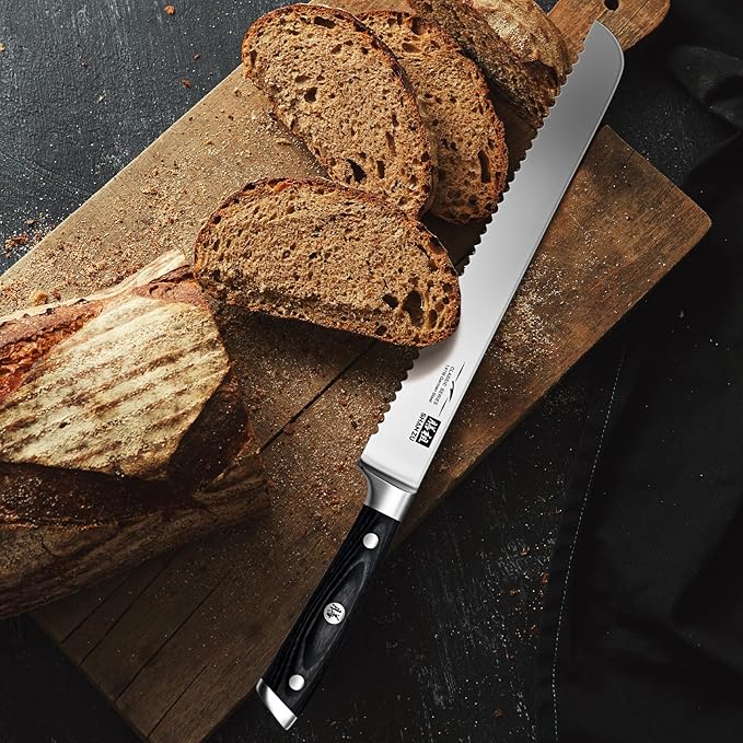 SHAN ZU 10" Bread Knife - Sourdough Slicing Knife Professional German 1.4116 Stainless Steel Serrated Blade, Ergonomic Wood Handle & Full Tang Design, Gift Box Included (Single-Edge