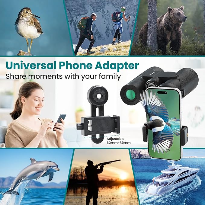 15X45 Professional HD Binoculars for Adults High Powered with Phone Adapter, IPX7 Waterproof Binoculars with Large Eyepiece for Huting Bird Watching Hiking Hunting Cruise Ship
