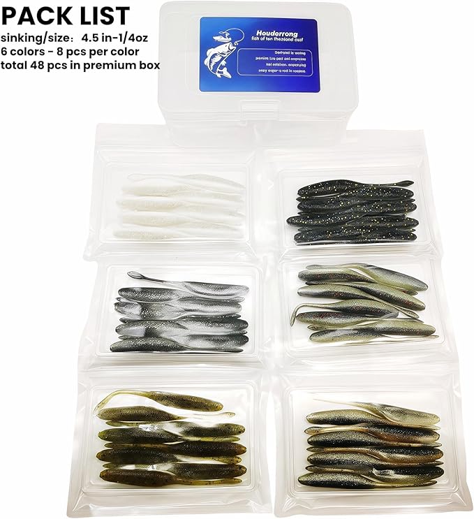 Slow Sinking Soft Fishing Lures Paddle Tail Worm Kit, 3in /3.7in /4.5in - 6 Colors Tail-Wagging Soft Baits with Salt-Infused for Bass/Walleye/Crappie Finesse Fishing,48/60/90Pack.