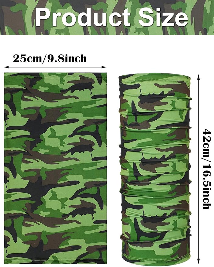 8 Pcs Summer Camo Neck Gaiter Scarf Bandanas for Men Sun Hoods Balaclava Cooling Breathable Face Mask Outdoor Sports (Camo Style, Camouflage Color)