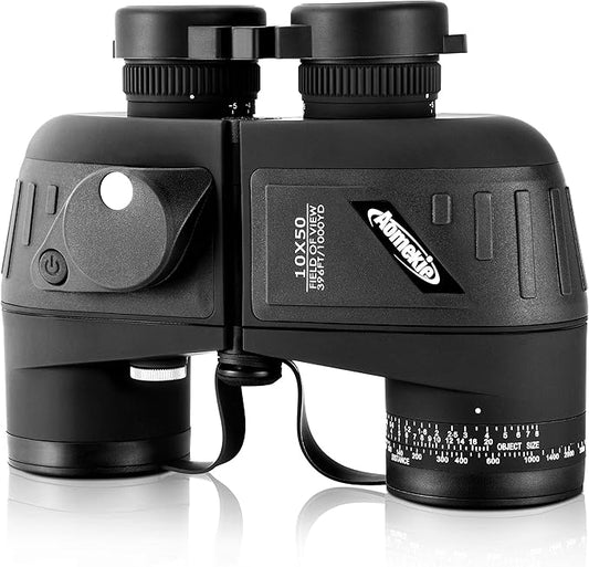 Aomekie 10x50 Binoculars for Adults Marine Military Binoculars Waterproof with Rangefinder Compass BAK4 Prism FMC Lens for Birdwatching Hunting Boating (10X50 Black)
