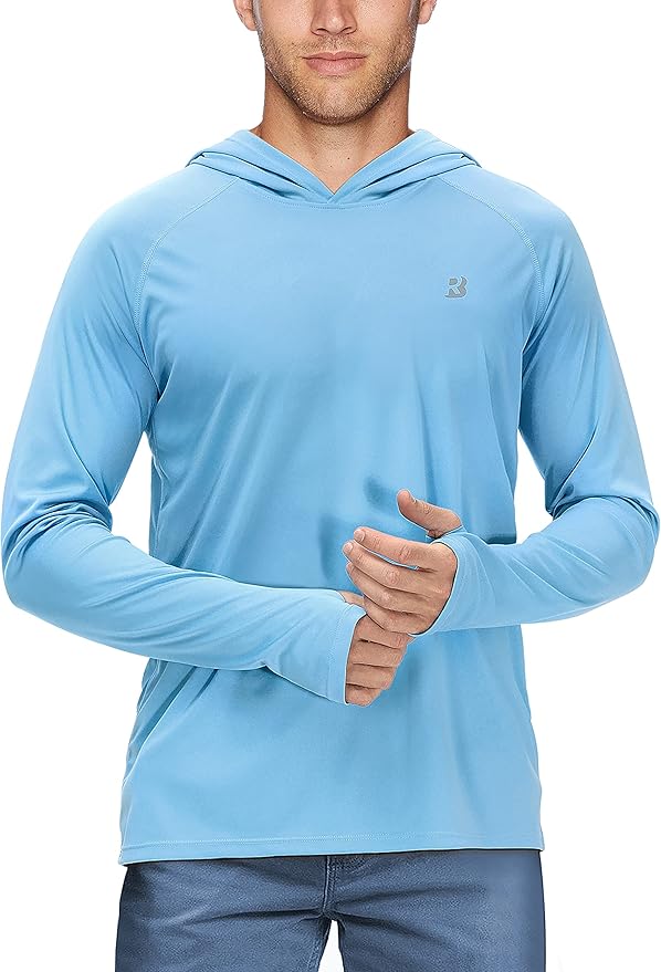 Roadbox UPF 50+ Fishing Shirts for Men, Long Sleeve UV Sun Protection Hoodie, Outdoor Hiking Running Swimming Rash Guard