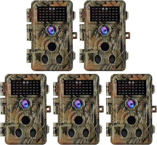 5-Pack Game & Deer Trail Cameras Night Vision 32MP 1296P Video for Wildlife Hunting and Backyard Surveillance 0.1s Trigger Speed Motion Activated Password Protected Time Lapse and Time Stamp