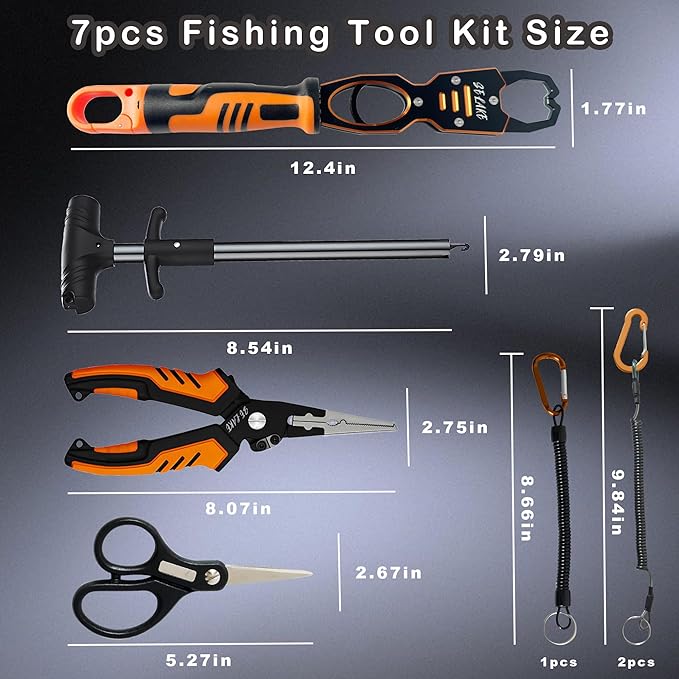 selake 7 PCS Fishing Tool Kit,Fishing Pliers,Fish Lip Grip Tool with Weight Scale,Super line Scissors,Fish Hook Remover,Complete Fishing Equipment or Fishing Gear - Best Gift for Men