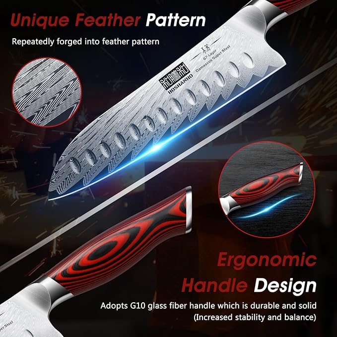 3 Pieces Damascus Kitchen Knife Set Ultra-Sharp Knives Set, Professional Chef Knife Set With G10 Ergonomic Handle,Gift Box