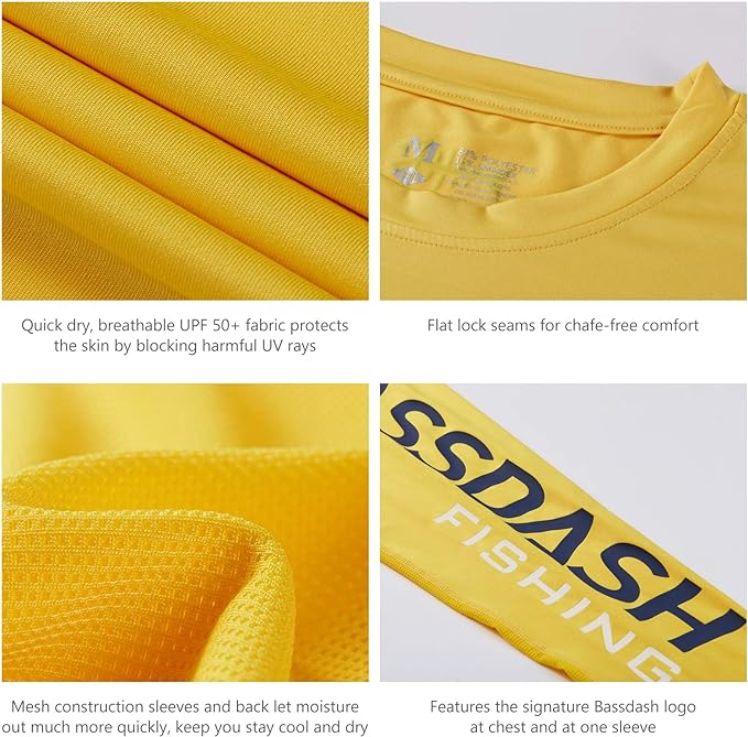 BASSDASH Fishing T Shirts for Men UV Sun Protection UPF 50+ Long Sleeve Tee T-Shirt
