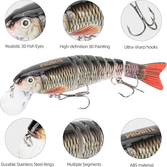 5PCS Lifelike Fishing Lures – Multi-Jointed Swimbait for Bass, Trout, Crappie, Walleye, Pike, Realistic Action with 3D Fish Eyes and Sharp Hooks, Perfect for Fishing Kits in Saltwater & Freshwater