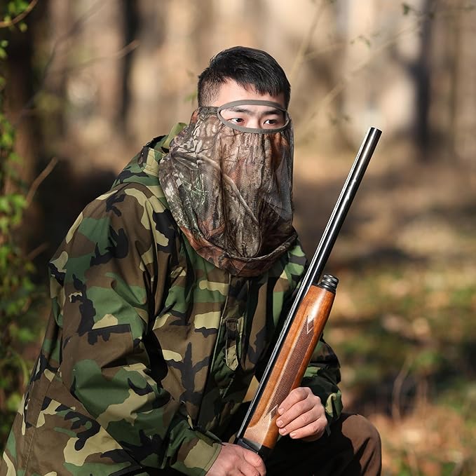 Watayo 2 Pcs Camo Hunting Face Mask, Hunting Head Net Camouflage Balaclava, Adjustable Hunting Breathable Mesh Mask for Men