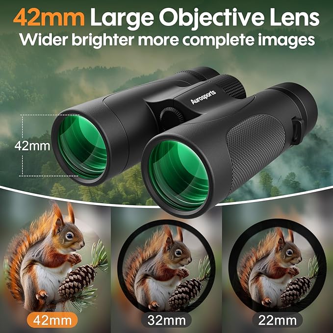 12x42 UHD Binoculars for Adults High Powered: Waterproof for Bird Watching - Large View, Lightweight, Fogproof Binoculars for Hunting Hiking Bird Watching Travel Cruise Black