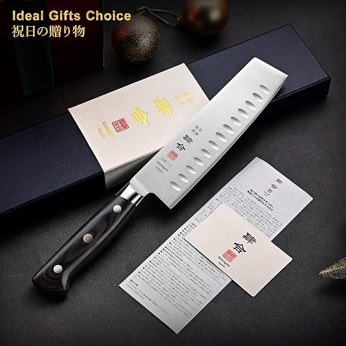 7 Inch Nakiri Knife Japanese Cleaver Knife, Japan AUS-8 Alloy Steel Kitchen Chopping Knife with Full-Tang Pakkawood Handle and Premium Gift Box (Classic Series)