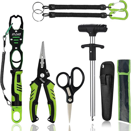 selake 7 PCS Fishing Tool Kit,Fishing Pliers,Fish Lip Grip Tool with Weight Scale,Super line Scissors,Fish Hook Remover,Complete Fishing Equipment or Fishing Gear - Best Gift for Men