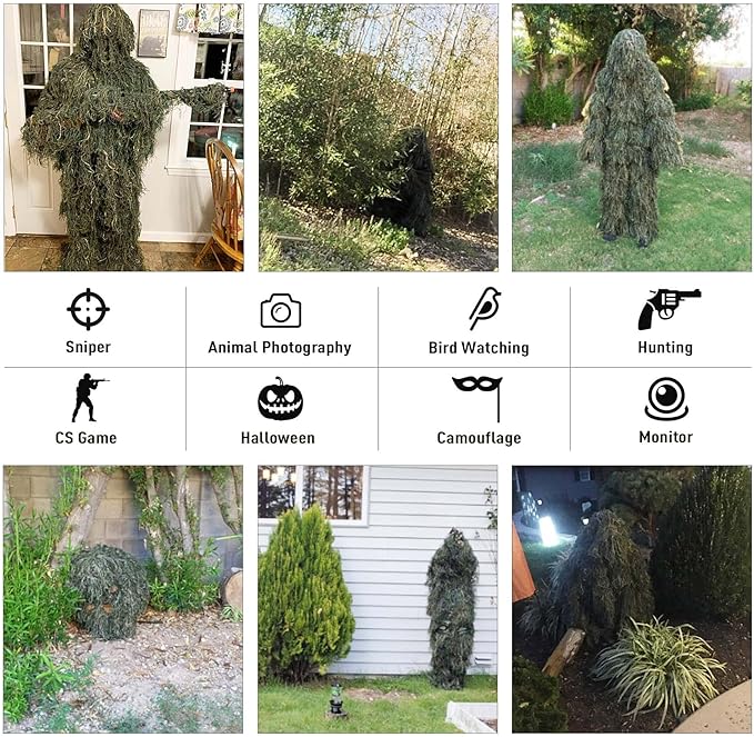 Seeutek 5 in 1 Ghillie Suit - 3D Camouflage Hunting Suits - Jacket, Pants, Hood, Carry Bag for Adults & Youth, M/L/XL/XXL