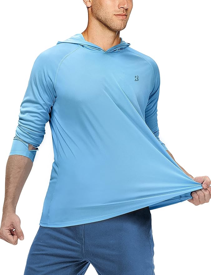 Roadbox UPF 50+ Fishing Shirts for Men, Long Sleeve UV Sun Protection Hoodie, Outdoor Hiking Running Swimming Rash Guard
