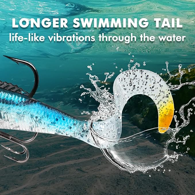 TRUSCEND Pre-rigged Fishing Jig Lures for Freshwater and Saltwater, Innovative Super Durable TPE Bass Lures, Lifelike Shrimp Crayfish Swimbait, Weedless Lure for Crappie Trout Walleye, Keep Separately