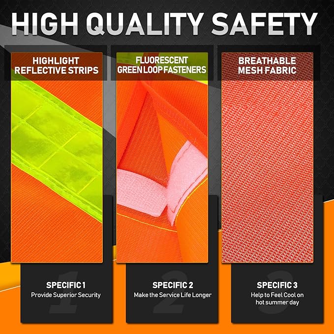 30 Pack Safety Vest Bulk with Reflective Strips High Visibility Reflective Orange Security Vest Construction Working for Men Women Warehouses Traffic Running Drivers Cyclists Volunteers Work