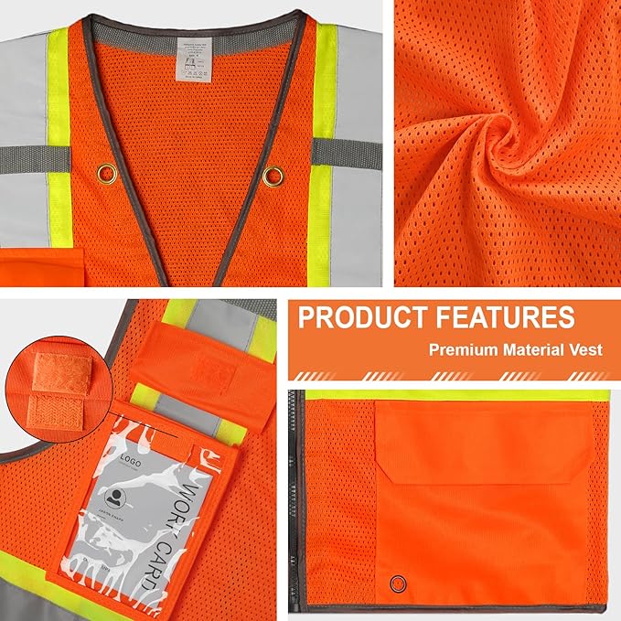 9 Pockets Class 2 High Visibility Reflective Safety Vest for Men, Mesh Hi Vis Construction Work Vest