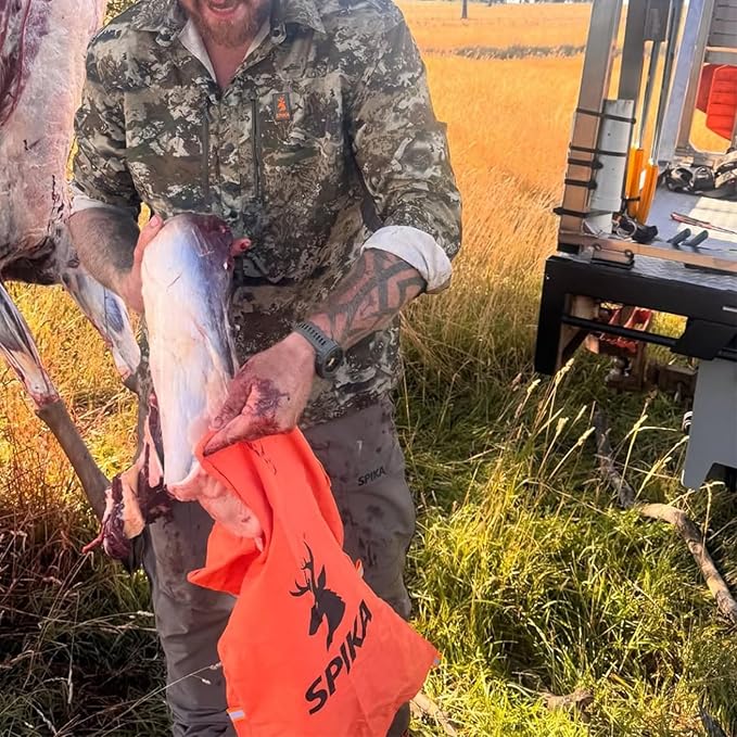 SPIKA Game Meat Bags for Hunting, 3-in-1 2*Large and 1*Small Drover Meat Packs, Orange Reusable Game Bags with Reflective Tabs for Deer, Turkey, Duck Hunting