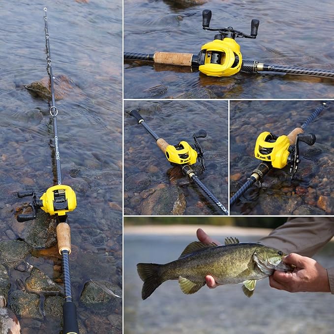 Sougayilang Baitcasting Fishing Combos, Carbon&Glass Fiber Composite 2 Piece Fishing Rods with Casting Reel- 6'0"