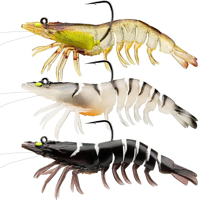 TRUSCEND Pre-rigged Fishing Jig Lures for Freshwater and Saltwater, Innovative Super Durable TPE Bass Lures, Lifelike Shrimp Crayfish Swimbait, Weedless Lure for Crappie Trout Walleye, Keep Separately
