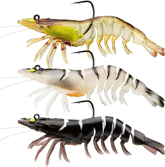 TRUSCEND Pre-rigged Fishing Jig Lures for Freshwater and Saltwater, Innovative Super Durable TPE Bass Lures, Lifelike Shrimp Crayfish Swimbait, Weedless Lure for Crappie Trout Walleye, Keep Separately