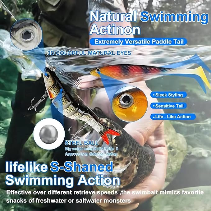 Fishing Lures Tackle Box Bass Kit, Including Animated Lure,Crankbaits,Spinnerbaits,Soft Plastic Worms, Topwater Lures,Hooks,Saltwater & Freshwater Fishing Gear for Bass,Trout, Salmon.