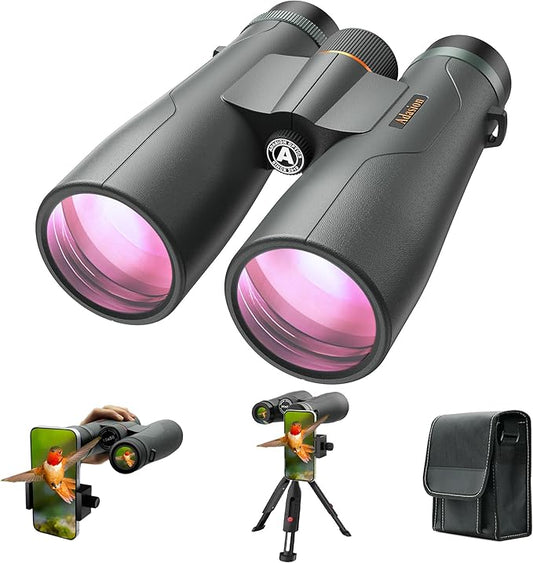 Adasion 15x56 UHD Binoculars for Adults High Powered with Phone Adapter and Tripod, Super Powerful BAK4 Prism Waterproof Binoculars for Hunting Stargazing Bird Watching Hiking Safari Travel Sports