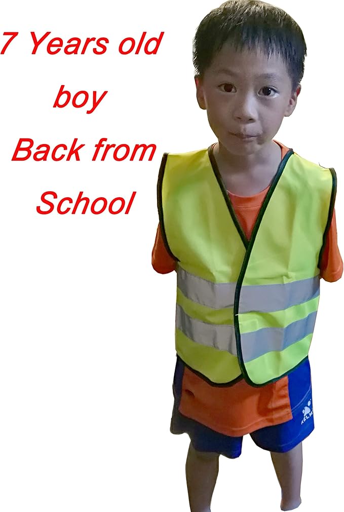 zojo High Visibility Kids Safety Vests,Reflective Vest for cycling, skateboarding, or walking back to school -Fits for Boy and Girl 3-7 (10 PACK, Kids-S-Neon Yellow)