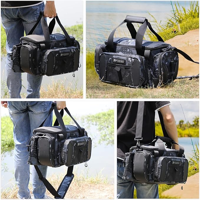 X Strike Fishing Bag - Waterproof Storage with 4 3600 Tackle Box, Saltwater & Freshwater Shoulder Bag for Camping, Hunting, Hiking, Travel