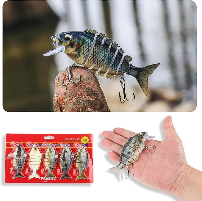 5PCS Lifelike Fishing Lures – Multi-Jointed Swimbait for Bass, Trout, Crappie, Walleye, Pike, Realistic Action with 3D Fish Eyes and Sharp Hooks, Perfect for Fishing Kits in Saltwater & Freshwater