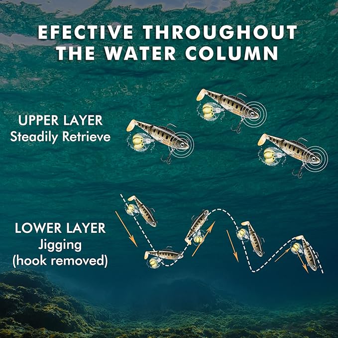 TRUSCEND Easy Catch Pre-Rigged Soft Lures, Unique Vibrating Swim Action and Trembly Sinking Move for More Bites, Amazing Soft Swimbait for Family Fishing, Fishing Lures for Bass Trout Crappie Walleye