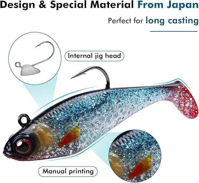 TRUSCEND Pre-rigged Fishing Jig Lures for Freshwater and Saltwater, Innovative Super Durable TPE Bass Lures, Lifelike Shrimp Crayfish Swimbait, Weedless Lure for Crappie Trout Walleye, Keep Separately