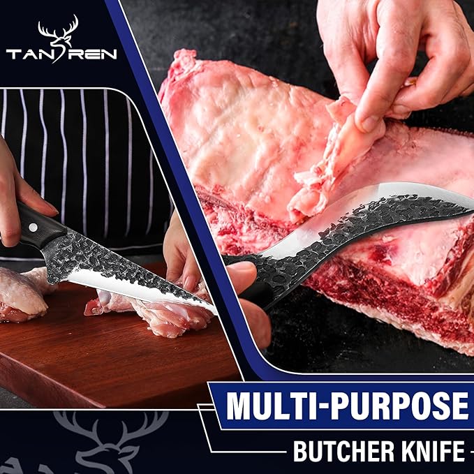 TAN REN Boning Knife Set, 6PCS Butcher Knife Set for Meat Cutting, Hand Forged Skinning Set with Sharpening Rod, High Carbon Steel Meat Trimming Knife for Kitchen & Outdoor Hunting Knife for Men
