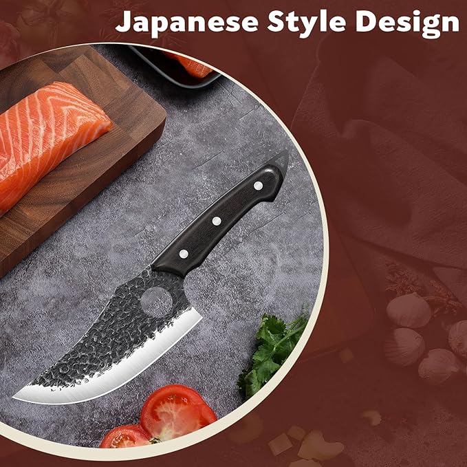 TAN REN Hand Forged Japan Knife, Full Tang Viking knife, Meat Cleaver Boning Knife for Meat Cutting