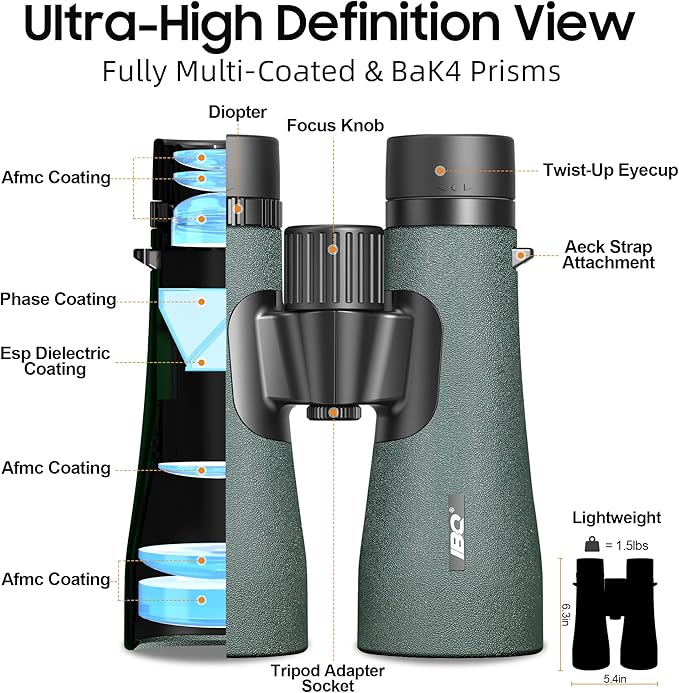 12x50 UHD Binoculars for Adults High Powered with Upgraded Phone Adapter - Large View, Lightweight, IPX7 Waterproof - Binoculars for Hunting Bird Watching Travel Cruise