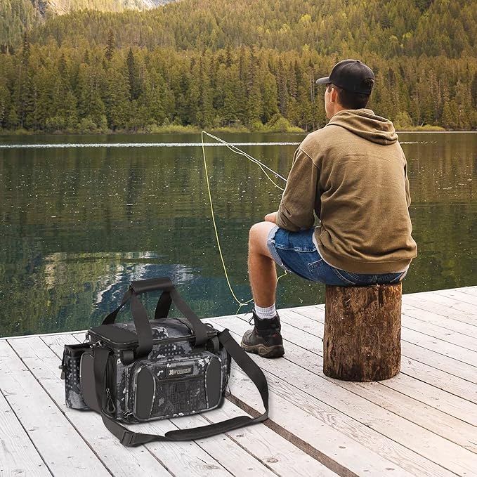X Strike Fishing Bag - Waterproof Storage with 4 3600 Tackle Box, Saltwater & Freshwater Shoulder Bag for Camping, Hunting, Hiking, Travel