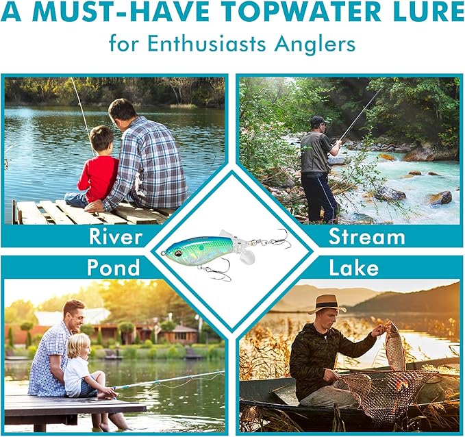 TRUSCEND PoPobait with BKK Hooks, Top Water Plopper Fishing Lures for Bass Walleye Pike Catfish Musky Perch, Floating Lure for Freshwater or Saltwater, Amazing Teasers Fishing Gifts for Family Fishing