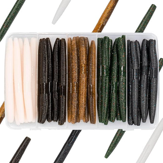 Senko Worms Kit – 4"/5" Soft Plastic Fishing Lures with Salt Impregnation for Bass Fishing