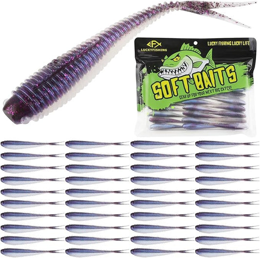 LUCKYFISHING Soft Plastic Baits 20PCS/30PCS/40PCS Forked Tail Fishing Soft Bait for Bass Walleye Trout Crappie Lures 3in/3.5in/4in