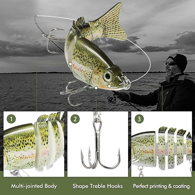 TRUSCEND Easy Catch Swimmax, Magic Noisy Turbulent Wiggling and Vibrating Actions for More Bites, Segmented Swimbait Jointed by Dyneema Strongest Fiber, Lifelike Fishing Lures for Relax Family Fishing