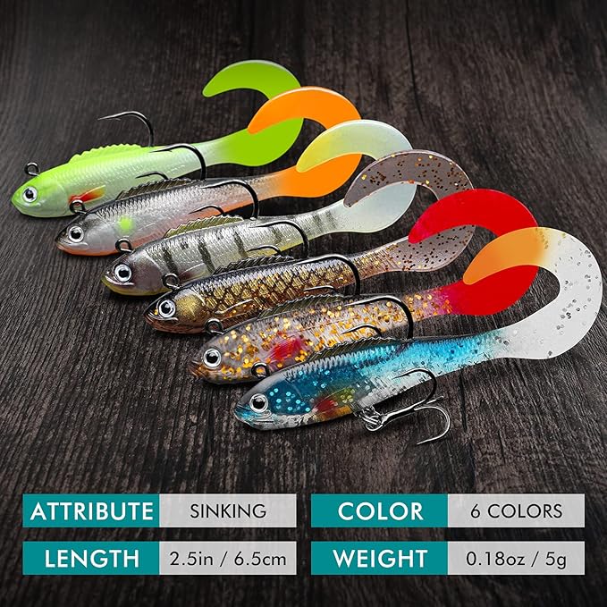 TRUSCEND Pre-rigged Fishing Jig Lures for Freshwater and Saltwater, Innovative Super Durable TPE Bass Lures, Lifelike Shrimp Crayfish Swimbait, Weedless Lure for Crappie Trout Walleye, Keep Separately